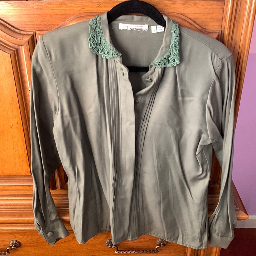 Vintage Talbots Olive Green Button Down, Size 2